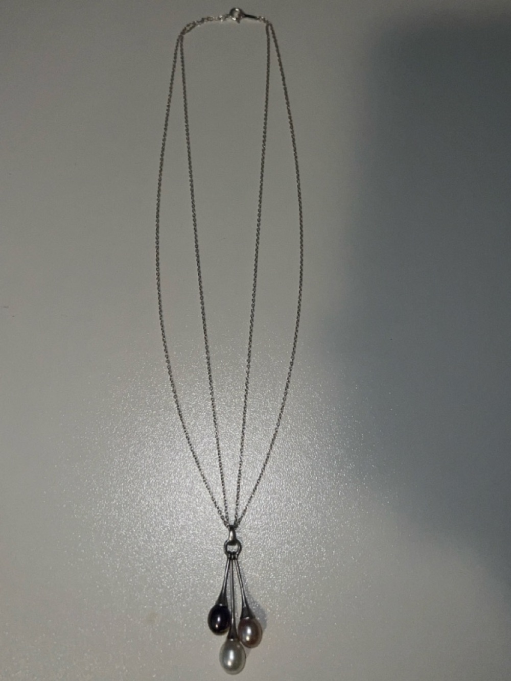 Sterling Silver Multi-Pearl Drop Necklace - White, pink, brown